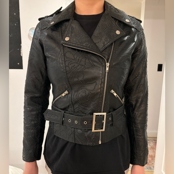 Black Textured Leather Jacket - Picture 5 of 5